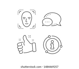 Face detection line icon. Chat bubble, info sign elements. Head recognition sign. Identification symbol. Linear face detection outline icon. Information bubble. Vector