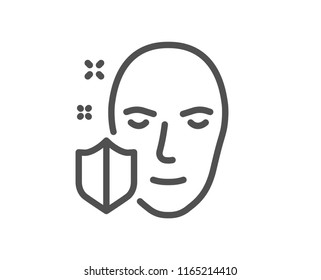 Face detection protected line icon. Secure access sign. Facial identification symbol. Quality design element. Classic style. Editable stroke. Vector