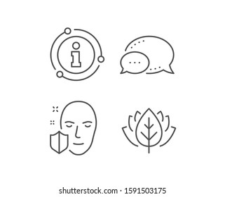 Face detection protected line icon. Chat bubble, info sign elements. Secure access sign. Facial identification symbol. Linear face protection outline icon. Information bubble. Vector