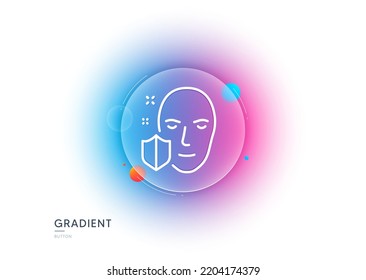 Face detection protected line icon. Gradient blur button with glassmorphism. Secure access sign. Facial identification symbol. Transparent glass design. Face protection line icon. Vector
