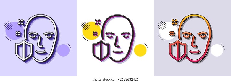 Face detection protected line icon. Halftone dotted pattern. Gradient icon with grain shadow. Secure access sign. Facial identification symbol. Line face protection icon. Various designs. Vector
