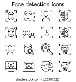 Face detection, Face recognition icon set in thin line style