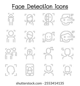 Face Detection, Recognition icon set in thin line style
