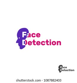 Face detection system, logo vector, illustration flat silhouette, red, blue, black, white, person face with side