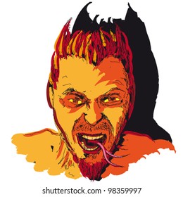Face of the devil, hand drawing vector illustration.