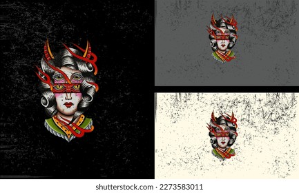 diseño de mascota de ilustraciones vectoriales de mujeres del demonio facial
