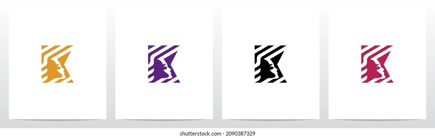 Face And Diagonal Lines On Letter Logo Design K