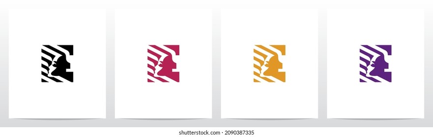 Face And Diagonal Lines On Letter Logo Design E