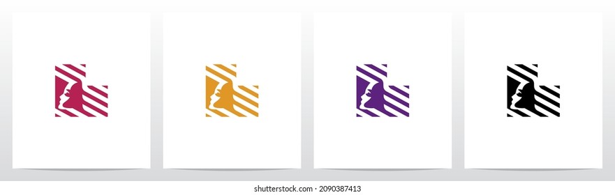 Face And Diagonal Lines On Letter Logo Design L