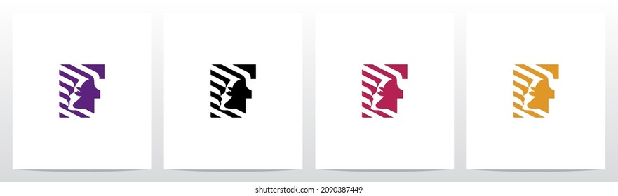 Face And Diagonal Lines On Letter Logo Design F