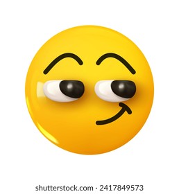 Face with Diagonal Mouth Emoji. Emotion 3d cartoon icon. Yellow round emoticon. Vector illustration