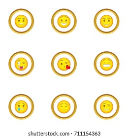 Face with different emotions icons set. Cartoon set of 9 face with different emotions vector icons for web isolated on white background