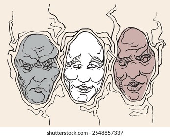 Face with different emotions. Sketch of a human face. Emotional health of a person