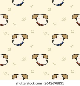 Face dog cartoon so cute. On footprint bone background. Pattern seamless vector illustration. 
