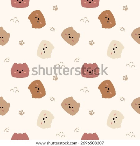 Face dog cartoon so cute. On footprint background. Pattern seamless vector illustration.  