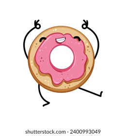 face donut character cartoon. sweet happy, funny graphic, doodle fun face donut character sign. isolated symbol vector illustration