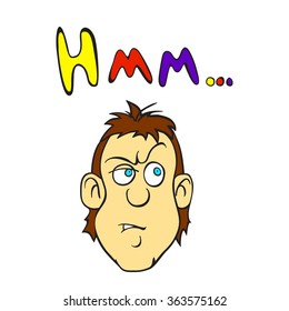 the face of doubter man cartoon vector on white background