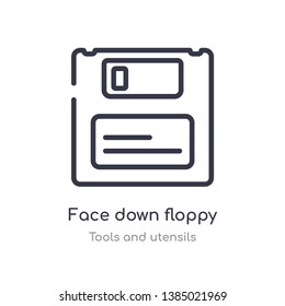 face down floppy disk outline icon. isolated line vector illustration from tools and utensils collection. editable thin stroke face down floppy disk icon on white background