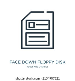 face down floppy disk thin line icon. data, office linear icons from tools and utensils concept isolated outline sign. Vector illustration symbol element for web design and apps.