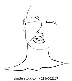 Face drawing line, fashion concept, minimalism of female beauty, vector illustration for T-shirts, graphic printing style. The face is one line. Boho girl. A woman's face. Portrait of minimalism.