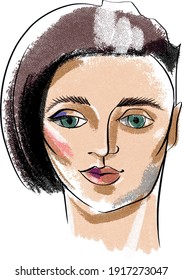 Dibujo facial en el estilo de gráficos de barras y puntillismo. Retrato moderno de arte pop. Género. Masculina y femenina en una persona. La combinación de un hombre y una mujer. Identidad de género.
