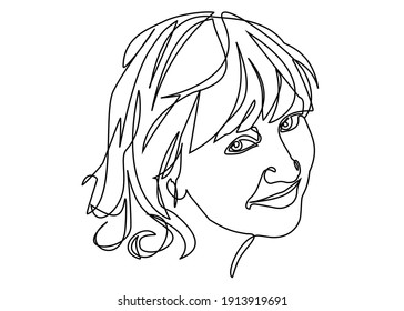 Una cara dibujada con una línea negra continua sobre un fondo blanco. Retrato de una mujer hermosa para el diseño de la industria de la belleza, cuidado de la piel y el pelo. Ilustración del vector