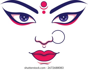 The face of Durga Maa, a Hindu goddess, isolated on white background. It is perfect for Durga Puja festival designs.