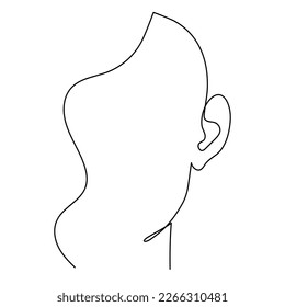 Face and ear one-line art, hand drawn hearing sensor feelings continuous contour, body part. World deaf day decoration, simple design. Editable stroke. Isolated. Vector illustration