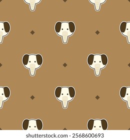 Face elephant cartoon so cute. On square brown background. Pattern seamless vector illustration. 