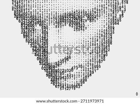 A face emerging through a cascading digital code matrix. Looking down. Concept of digitalization and artificial intelligence. Illustration for a brochure, poster, presentation, flyer, or banner.
