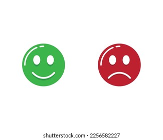 face emoji icons set, green and red isolated on white background, vector illustration.