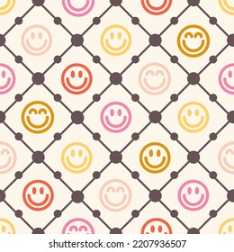 Face Emoticon with Geometric Tile Vector Seamless Pattern
