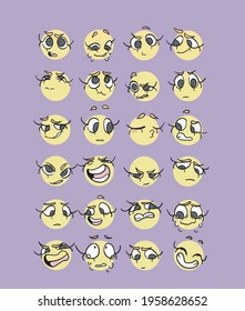 Face emoticon icons set. All 24.