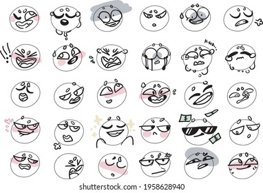 Face emoticon icons set. All 30.