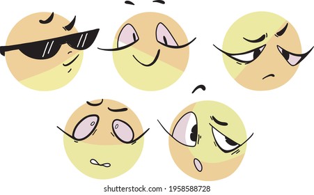 Face emoticon items set. All 5.