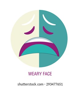 Face. emoticon on a white background,A Vector Cute Cartoon Tired Face. Weary face