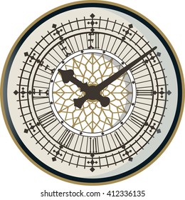 The face of english clock on the tower of Big Ben. Vector illustration 