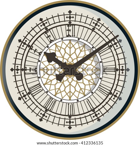 The face of english clock on the tower of Big Ben. Vector illustration 
