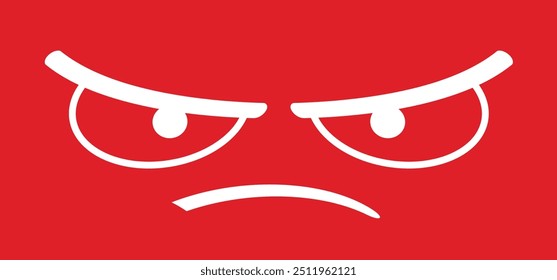 Face with evil eyes. Cartoon sadness expression. Sign for don't touch my suitcase, baggage, bag or luggage. Sad face, eye expressions with emotions. Red background.