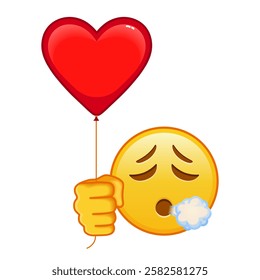 Face exhaling with red heart baloon Large size of yellow emoji smile