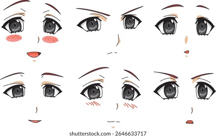 Face Expression Of Anime Girls Side View Vector