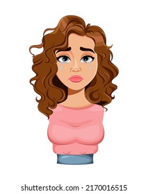 Face expression of beautiful woman, crying. Female emotion. Cute lady cartoon character