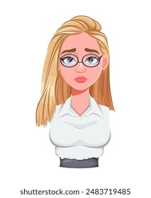 Face expression of beautiful woman, crying. Female emotion. Cute cartoon character