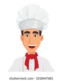 Face expression of chef man â?? happy. Restaurant staff character. Vector illustration isolated on white background.