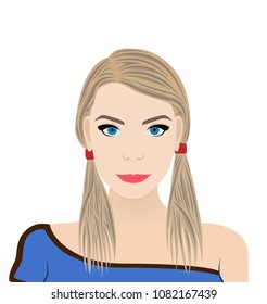Face expression of a cute woman. Female emotion. Attractive cartoon character. Vector illustration isolated on white, grey, colour background.
