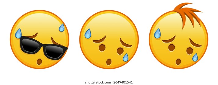 Face with an expression of disappointment and relief Set of three emoji