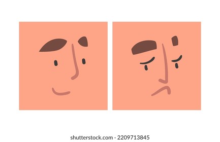 Face Expression And Emotion With Eyebrow And Mouth Grimace In Square Shape Vector Set