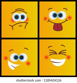 Face expression emotion yellow background, vector illustration