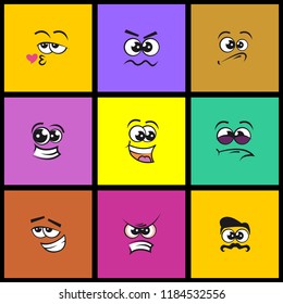 Face expression funny flat style emoji emoticon icon set, vector illustration