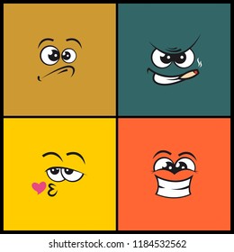 Face expression funny flat style emoji emoticon icon set, vector illustration